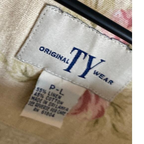 Vintage TY Original Wear Midi Dress Petite Large Linen Floral Cream Retro Y2K PL - Picture 8 of 13